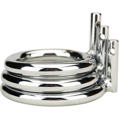 Impound Spiral Male Chastity Device in stainless steel, featuring a spiral design for secure male chastity and comfort.