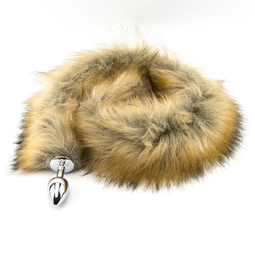 Furry Fantasy Red Fox Tail Butt Plug featuring a plush red fox tail attached to a smooth silicone plug for adult novelty use.