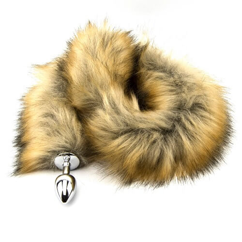 Furry Fantasy red fox tail butt plug with plush red fox tail and sleek silicone base, designed for adult novelty use.