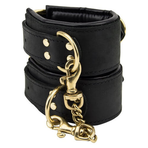 Bound Noir nubuck leather slim wrist cuffs with soft texture, featuring adjustable straps for comfortable bondage restraint.