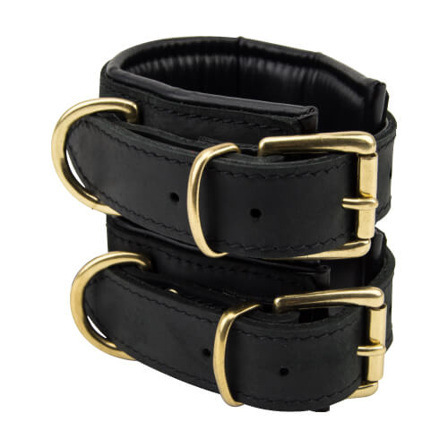 Bound Noir nubuck leather slim wrist cuffs designed for bondage restraint, showcasing soft texture and sleek design.