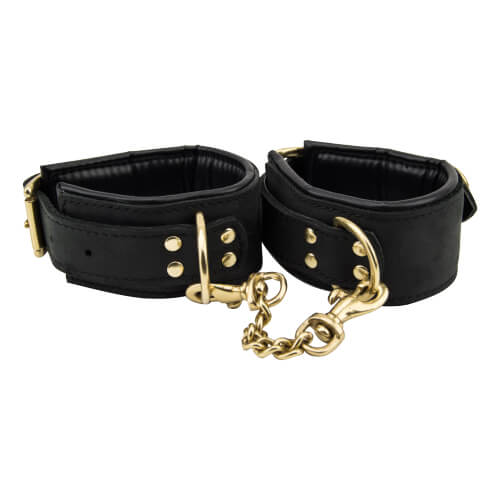 Bound Noir nubuck leather slim wrist cuffs, featuring a smooth texture and sleek design for stylish bondage restraint.
