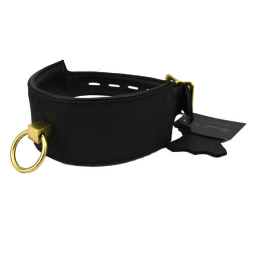 Bound Noir Nubuck Leather Collar with O Ring - intimi