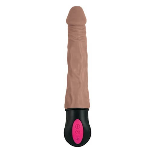 Brown 7-inch vibrating dildo from Nasstoys, designed with realistic details and warming feature for enhanced pleasure.