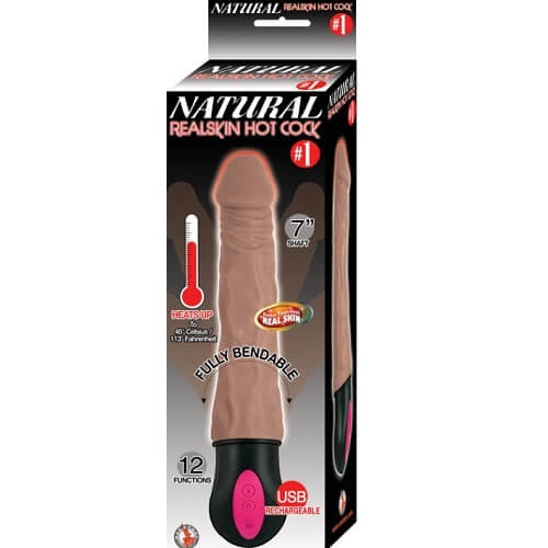 Brown 7-inch realistic warming vibrating dildo by Nasstoys, showcasing detailed texture and design for enhanced pleasure.