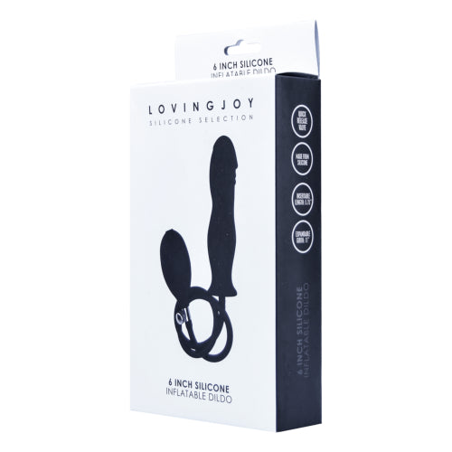 Loving Joy 6-inch silicone inflatable dildo, flexible and smooth, shown in its packaging.
