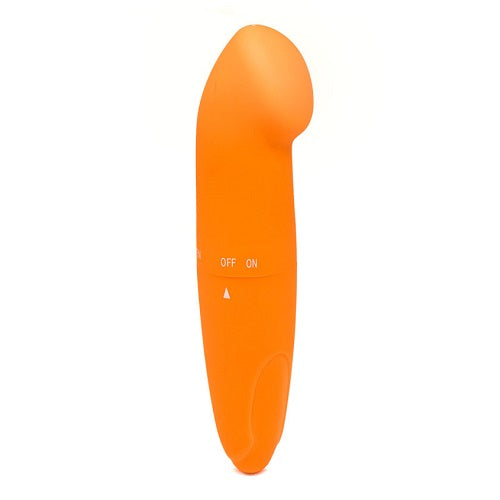 Loving Joy mini orange G-spot vibrator with curved shape and textured surface for targeted stimulation and pleasure.