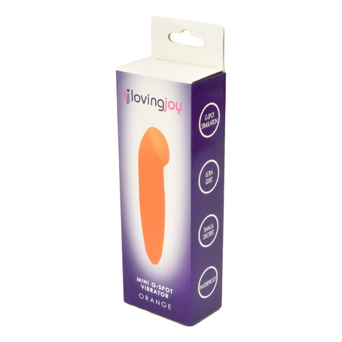 Loving Joy Mini G-Spot Vibrator in orange, compact personal massager with curved tip designed for targeted G-spot stimulation.