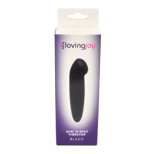 Loving Joy Mini G-Spot Vibrator in black, compact personal massager with curved tip for targeted G-spot stimulation.