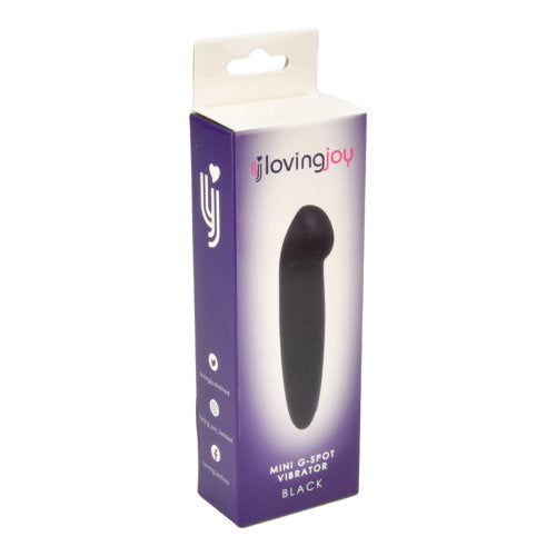 Black Loving Joy Mini G-Spot Vibrator with curved design for targeted stimulation, compact size, and smooth surface.