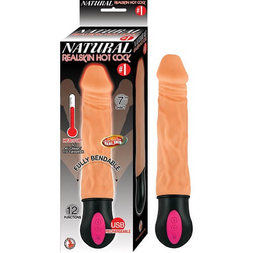 Realistic 7-inch warming vibrating dildo by Nasstoys, flesh-colored with textured surface for enhanced stimulation.