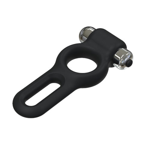 JoyRings silicone vibrating cock and ball ring in black, designed for enhanced pleasure and comfort.