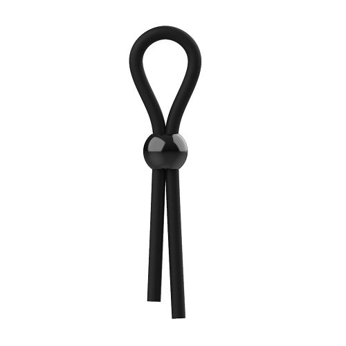 JoyRings silicone adjustable stamina cock ring shown in black, designed for comfort and enhanced performance.