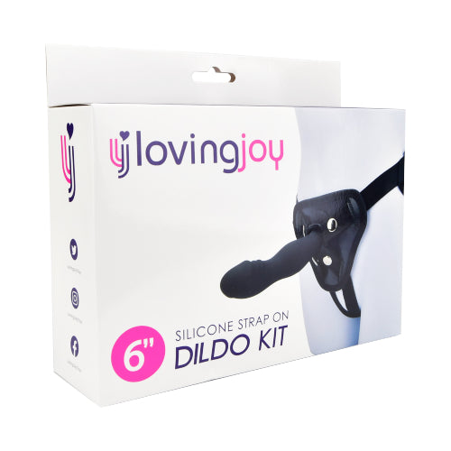 Loving Joy 6-inch silicone strap-on dildo kit with adjustable harness and multiple attachments for intimate use.