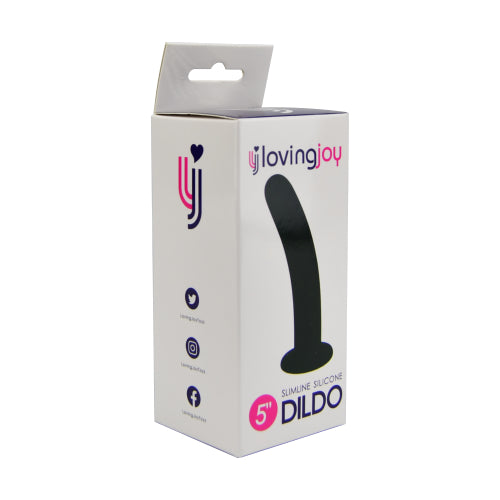 Loving Joy Slimline Silicone Dildo, 5-inch strap-on dildo with smooth silicone surface, designed for comfortable wear and realistic feel.