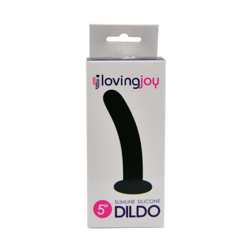 Loving Joy Slimline Silicone Dildo, 5-inch strap-on sex toy with smooth silicone surface, designed for comfortable use.