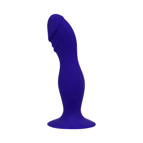 Loving Joy 6-inch silicone strap-on dildo with suction cup in midnight blue, designed for adult pleasure and secure use.
