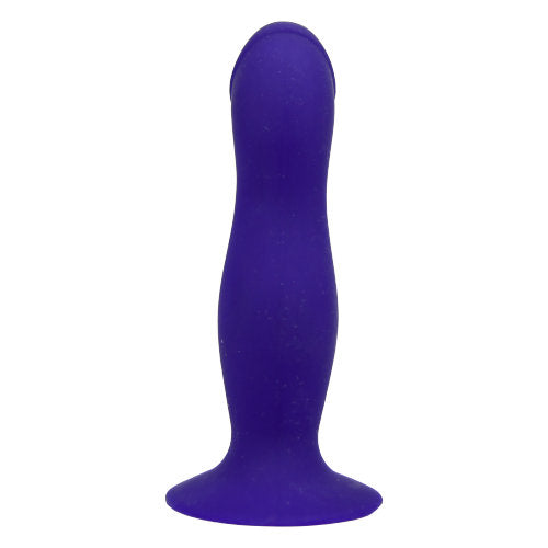 Loving Joy 6-inch silicone strap-on dildo with suction cup in midnight blue, flexible and realistic for intimate use.