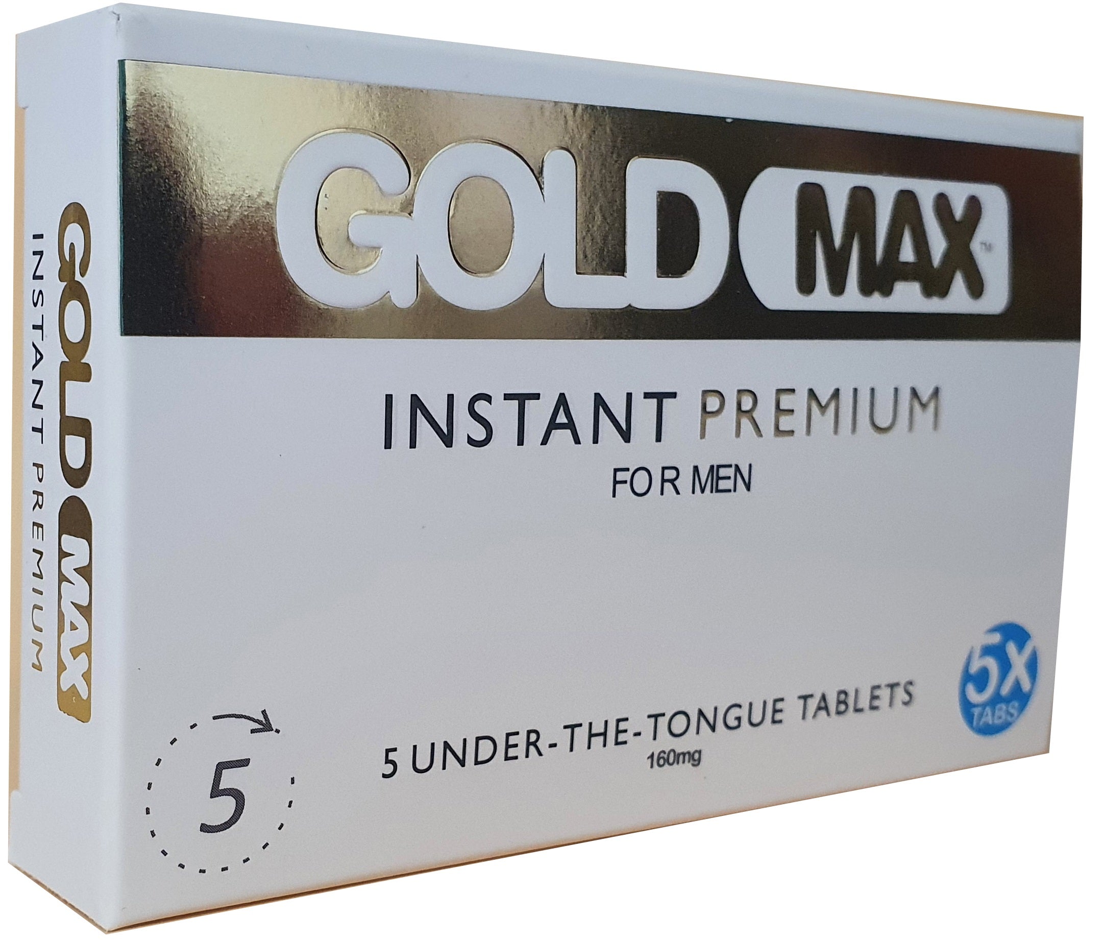 GoldMAX Instant Premium x5 Capsules in packaging, designed as sexual enhancers for improved performance and vitality.