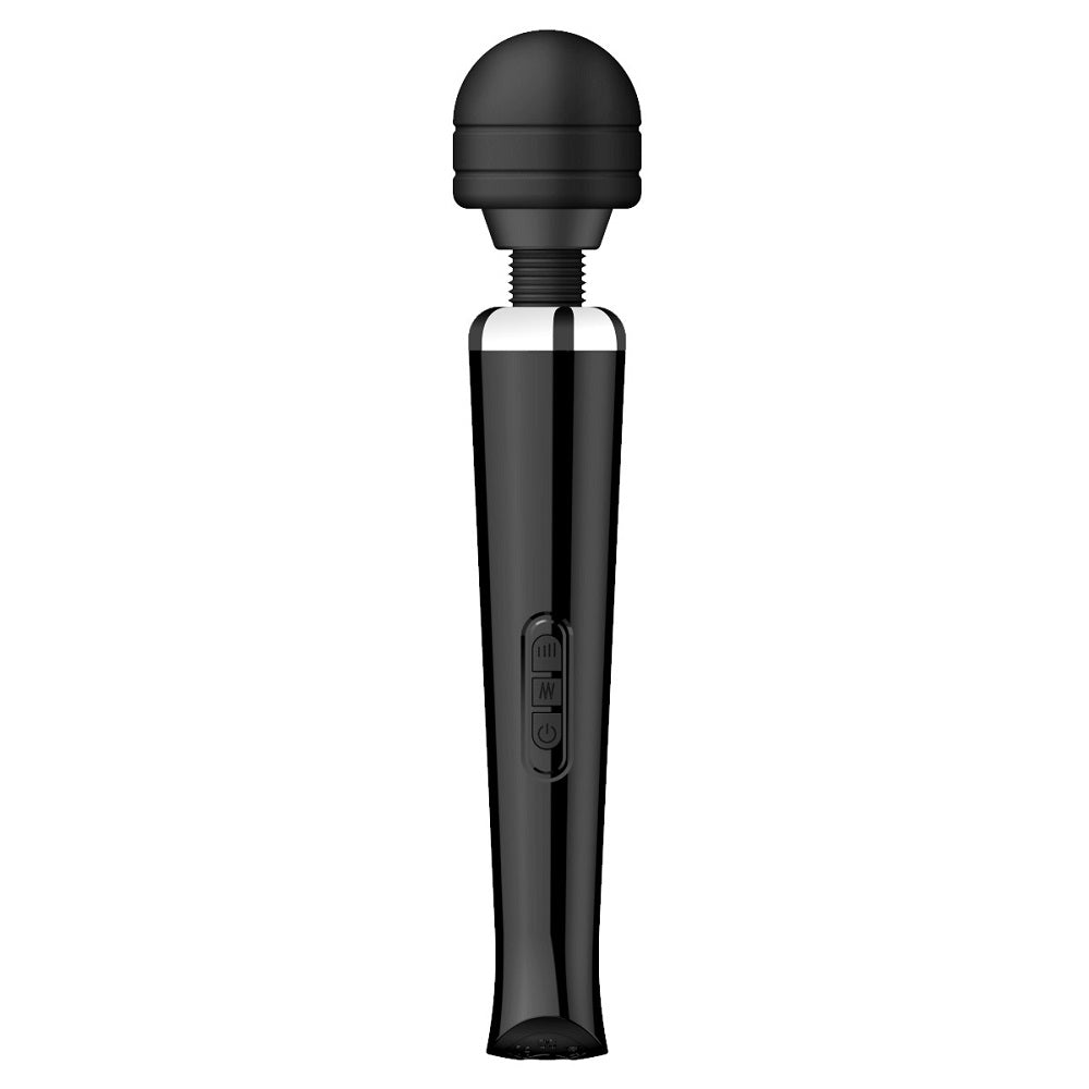 Black Loving Joy rechargeable magic wand vibrator with a smooth design and flexible head for targeted stimulation.