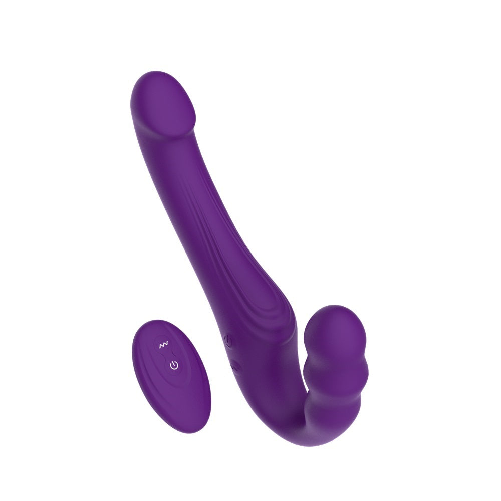 MINA remote vibrating strapless strap-on with ergonomic design and smooth finish, showcasing its sleek shape and functionality.