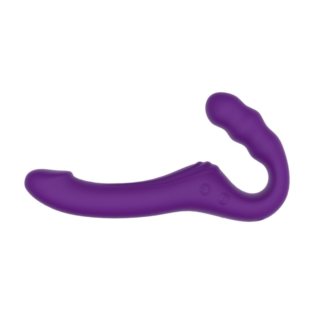 Mina Echo remote vibrating strapless strap-on in a sleek design, showcasing its smooth surface and ergonomic shape.