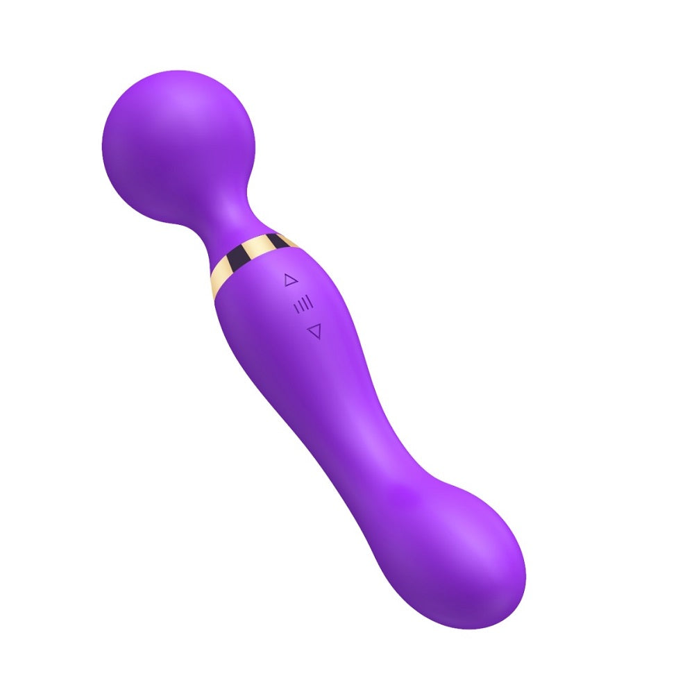 Loving Joy dual-ended wand vibrator with smooth, curved design for versatile pleasure, shown in a close-up image.