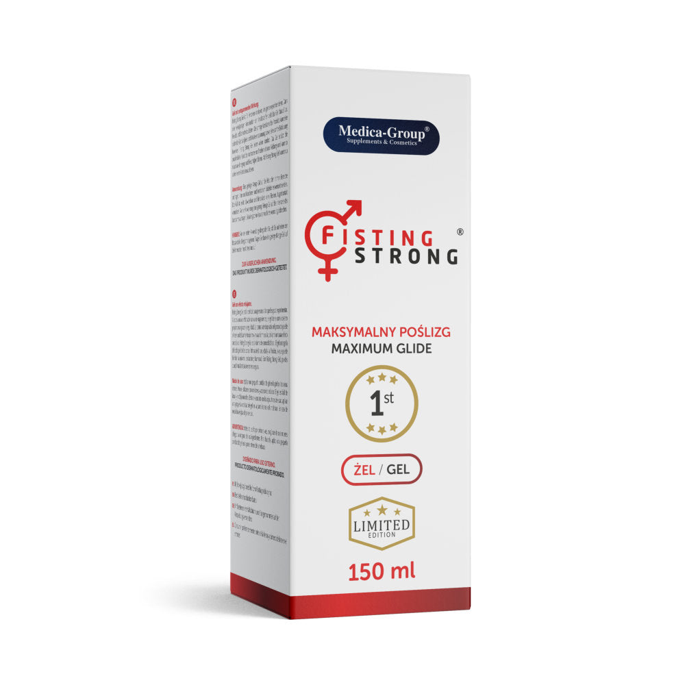 Medica Group Fisting Gel Strong 150ml bottle, a sexual enhancer with clear gel texture for intimate use.