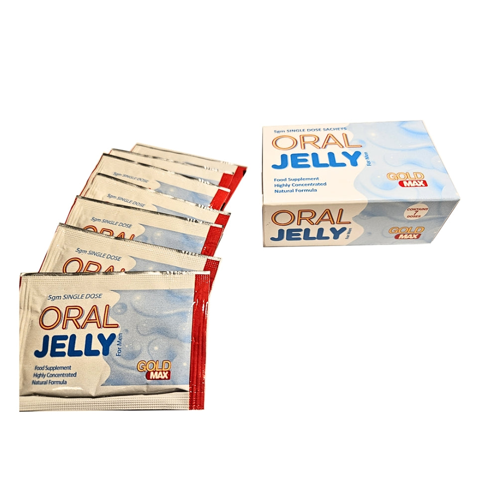 GoldMAX Oral Jelly in a pack of 7 sachets, designed as a sexual enhancer for improved intimate experiences.