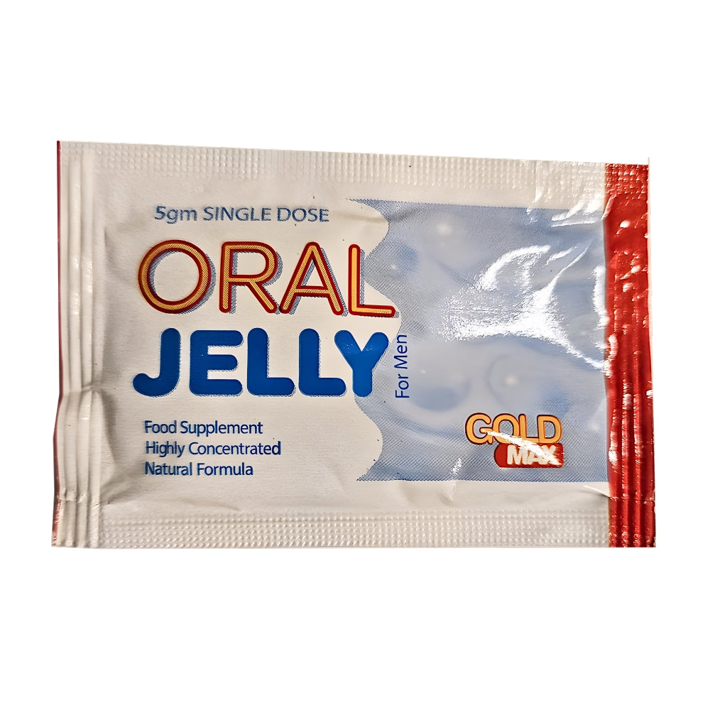 GoldMAX Oral Jelly in a 7 sachet pack, featuring a vibrant design and easy-to-use individual sachets for sexual enhancement.