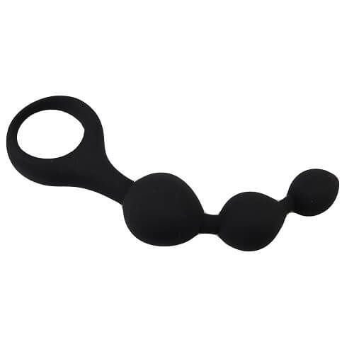 Black Loving Joy Triple Ripple Anal Beads set with three graduated silicone beads and a loop for easy removal.