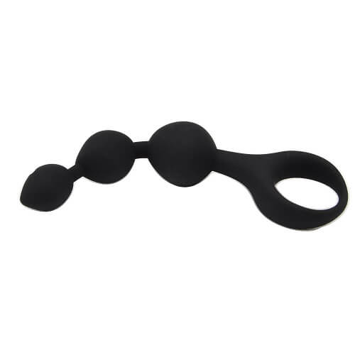 Black Loving Joy Triple Ripple Anal Beads set with three interconnected ripple-shaped anal beads on a string.