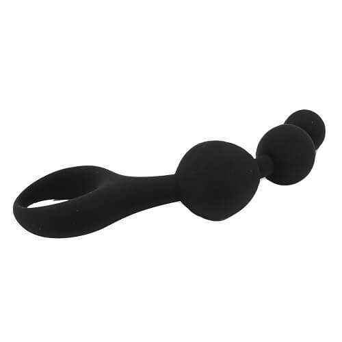 Loving Joy Triple Ripple Black Anal Beads with three textured silicone beads for adult pleasure and sensual stimulation.