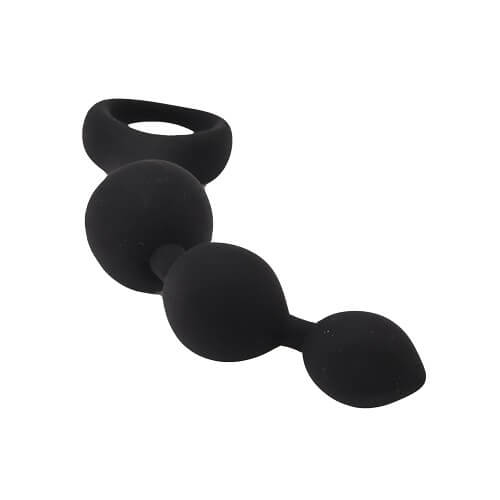 Loving Joy Black Triple Ripple Anal Beads with textured design, designed for adult intimate pleasure.