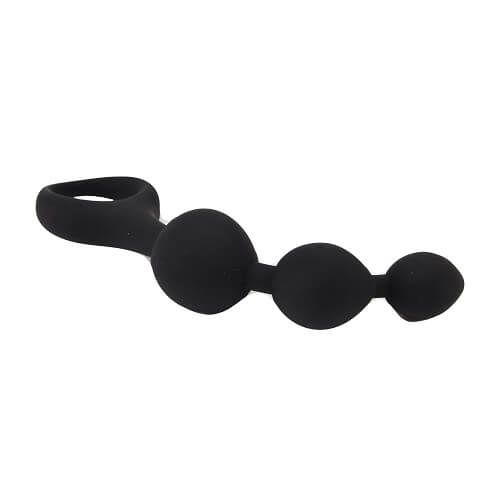 Loving Joy Triple Ripple Black Anal Beads set showing three ripple-design anal beads in black silicone for adult use.