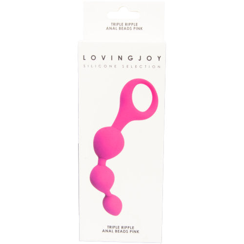Pink Loving Joy Triple Ripple Anal Beads set with three graduated beads for anal stimulation, shown in packaging.