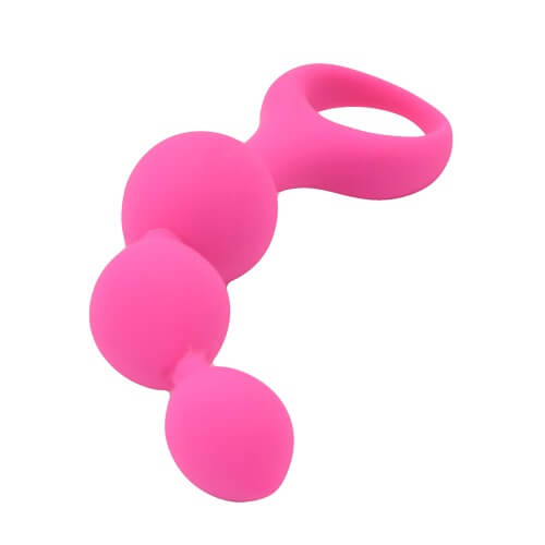 Pink Loving Joy Triple Ripple Anal Beads, smooth silicone anal beads with three textured ripples for comfortable use.