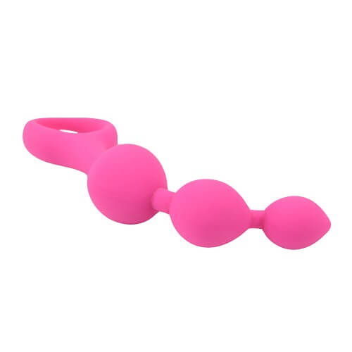 Pink Loving Joy Triple Ripple Anal Beads set, featuring three graduated silicone beads with textured surfaces for enhanced pleasure.