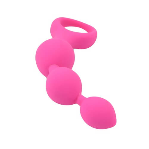 Loving Joy Pink Triple Ripple Anal Beads set featuring smooth, textured silicone beads for anal pleasure.