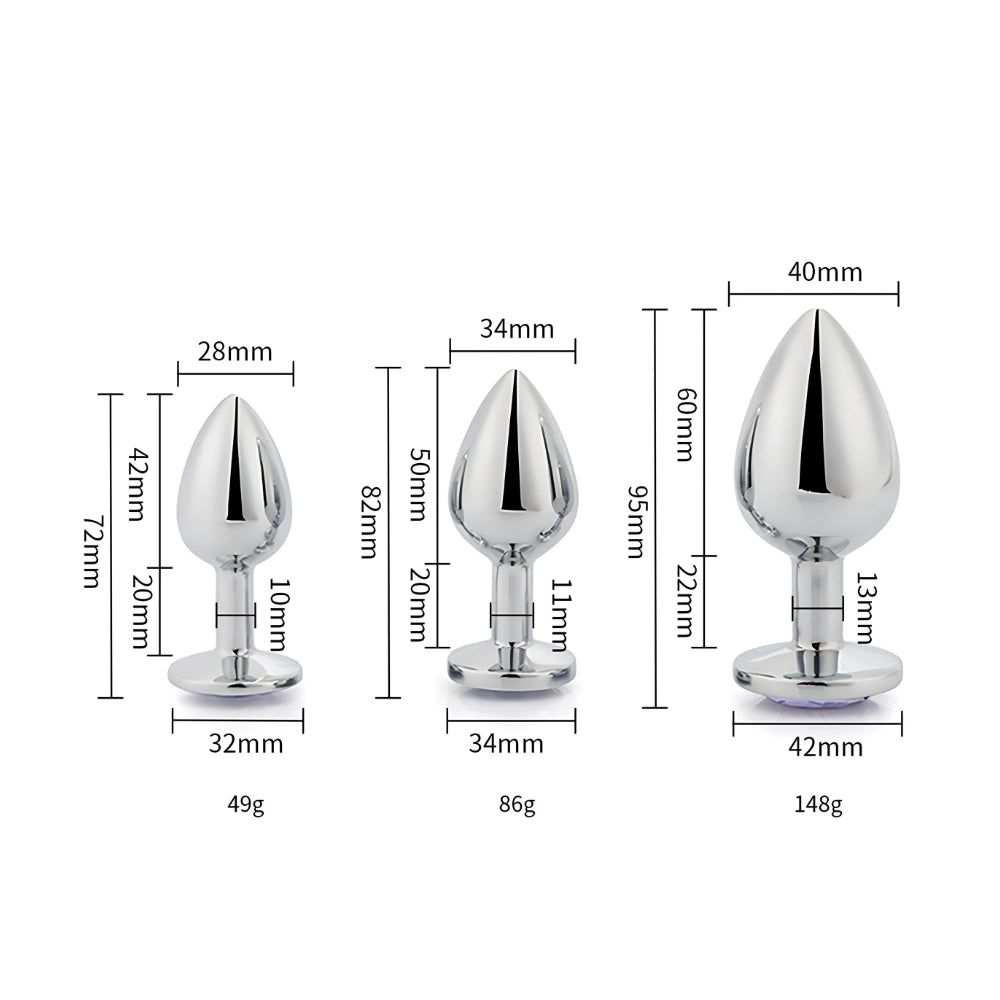 Toosh Metal Butt Plug Silver Set of 3 Clear Stone anaalitappi