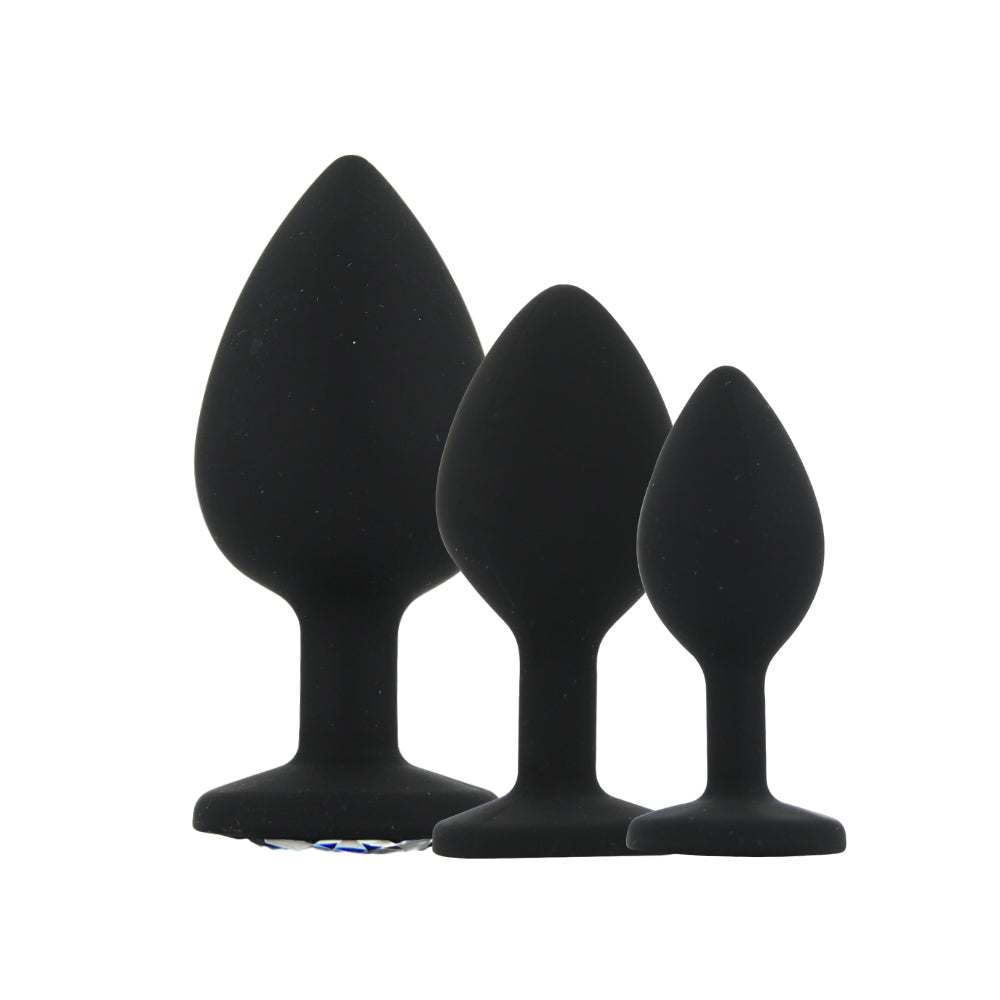 Toosh Silicone Butt Plug Black Set of 3 Clear Stone anaalitappi