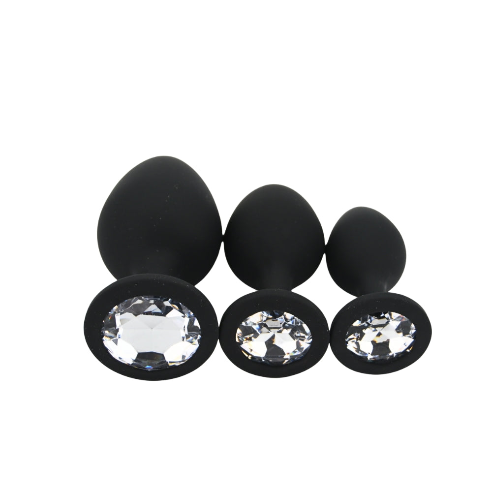 Toosh Silicone Butt Plug Black Set of 3 Clear Stone anaalitappi