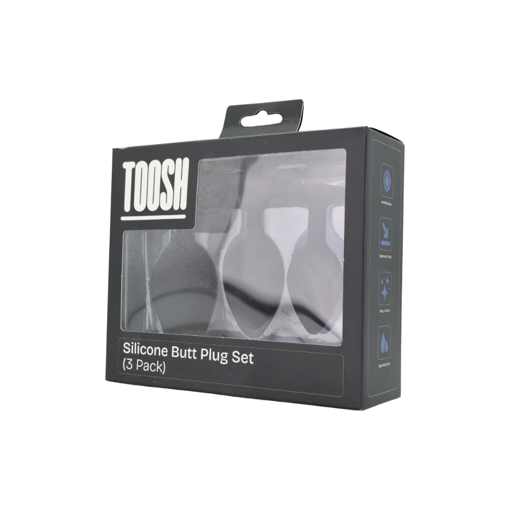 Toosh Silicone Butt Plug Black Set of 3 Clear Stone anaalitappi