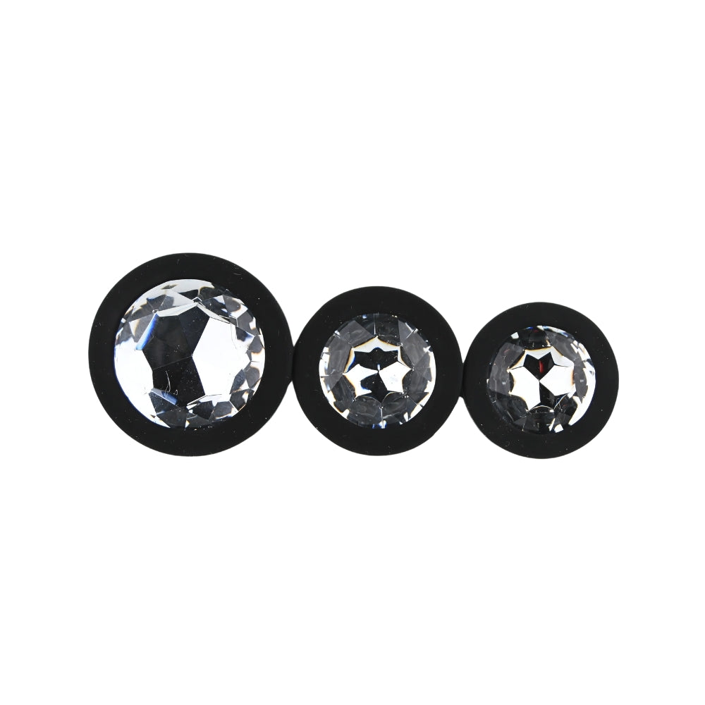 Toosh Silicone Butt Plug Black Set of 3 Clear Stone anaalitappi