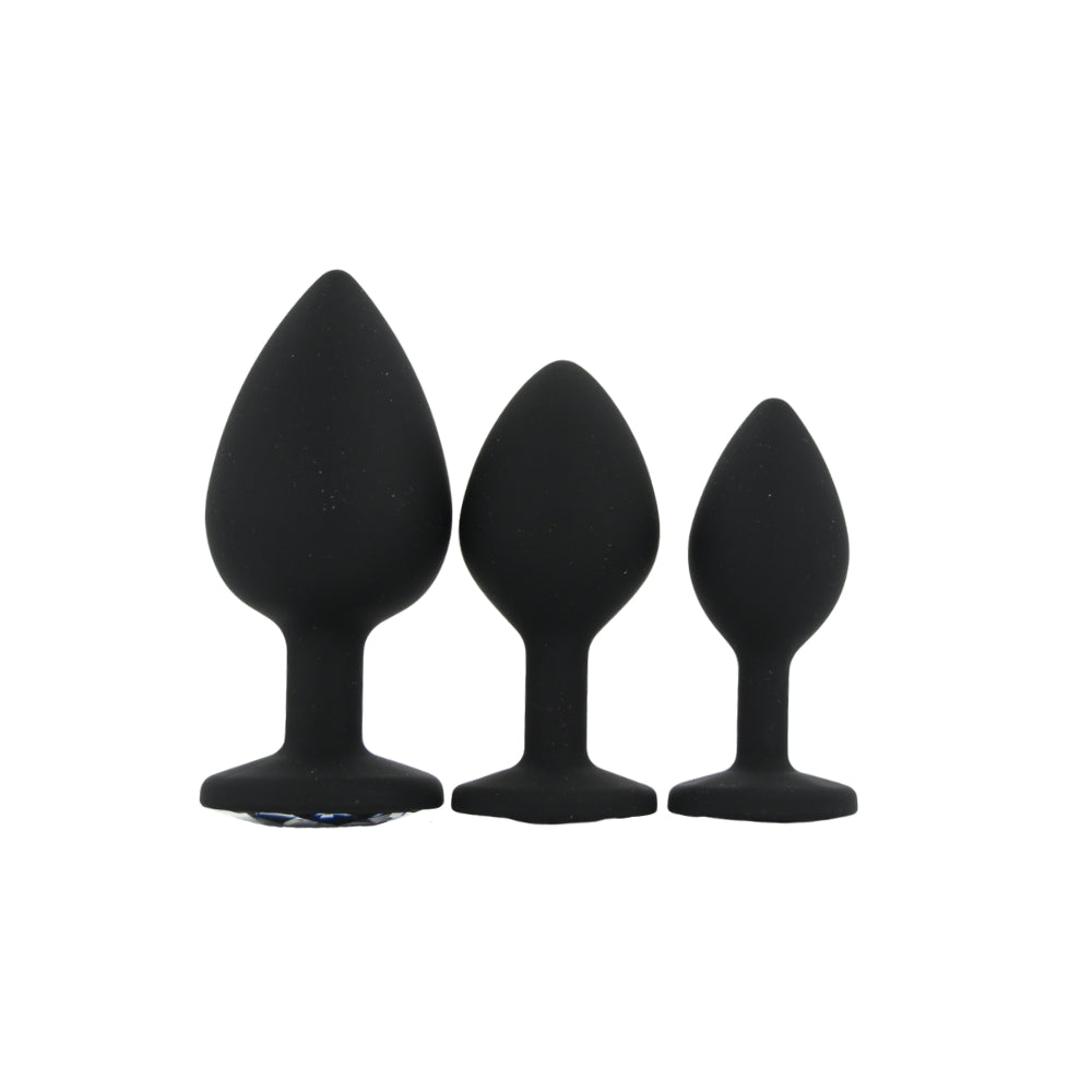 Toosh Silicone Butt Plug Black Set of 3 Clear Stone anaalitappi